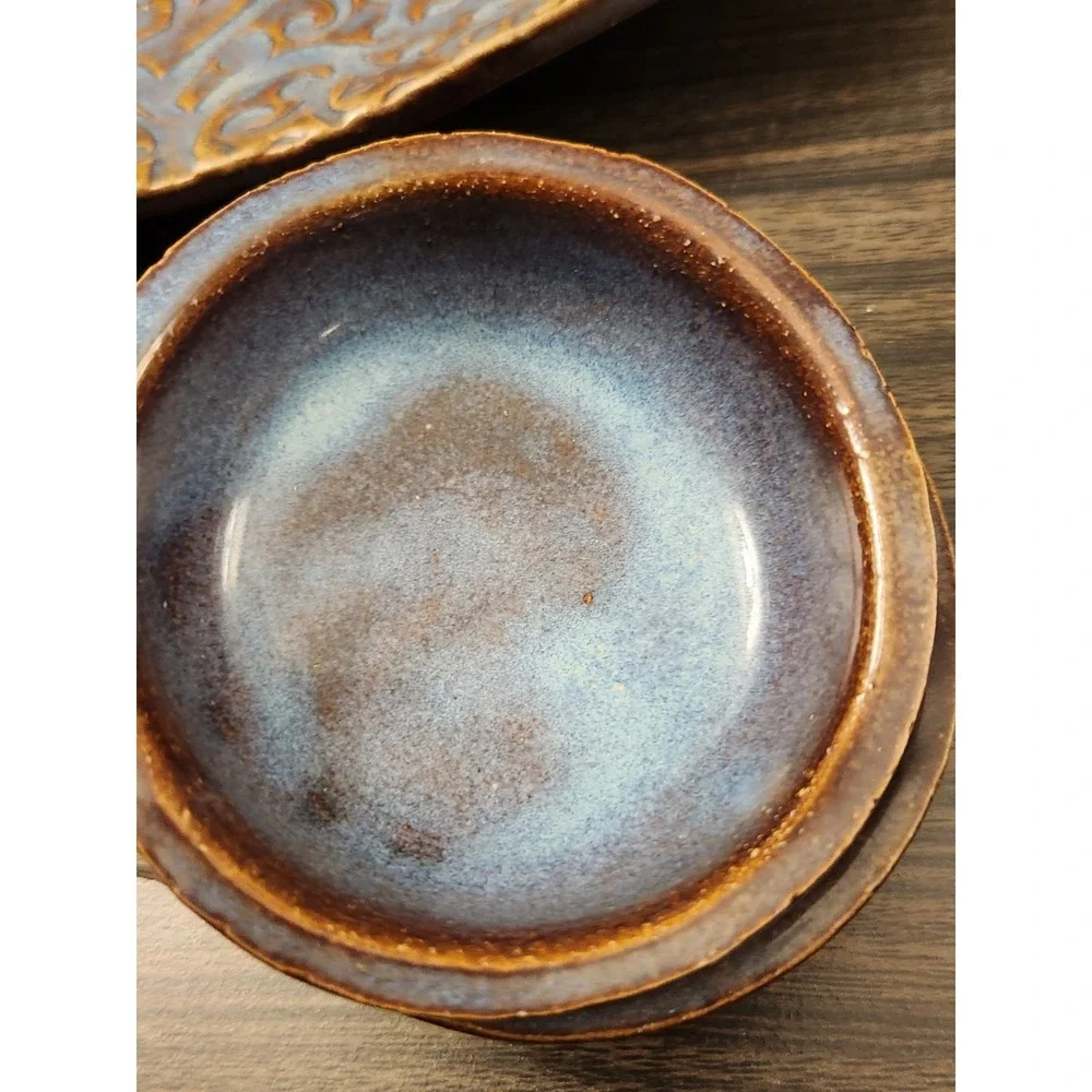 Kent Follette Signed Set Sushi Platter, Trays & Bowls Japanese Design Blue Green